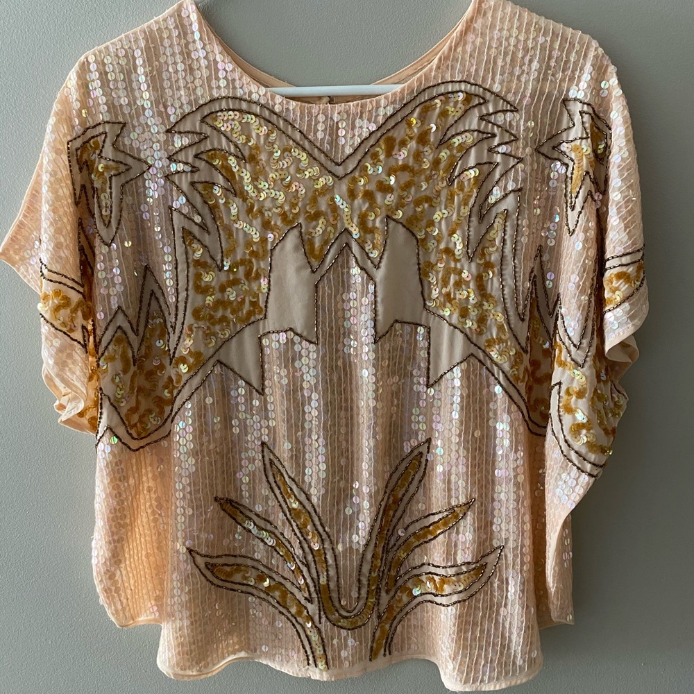 Anthropologie Sequined + Beaded Sheer Blouse